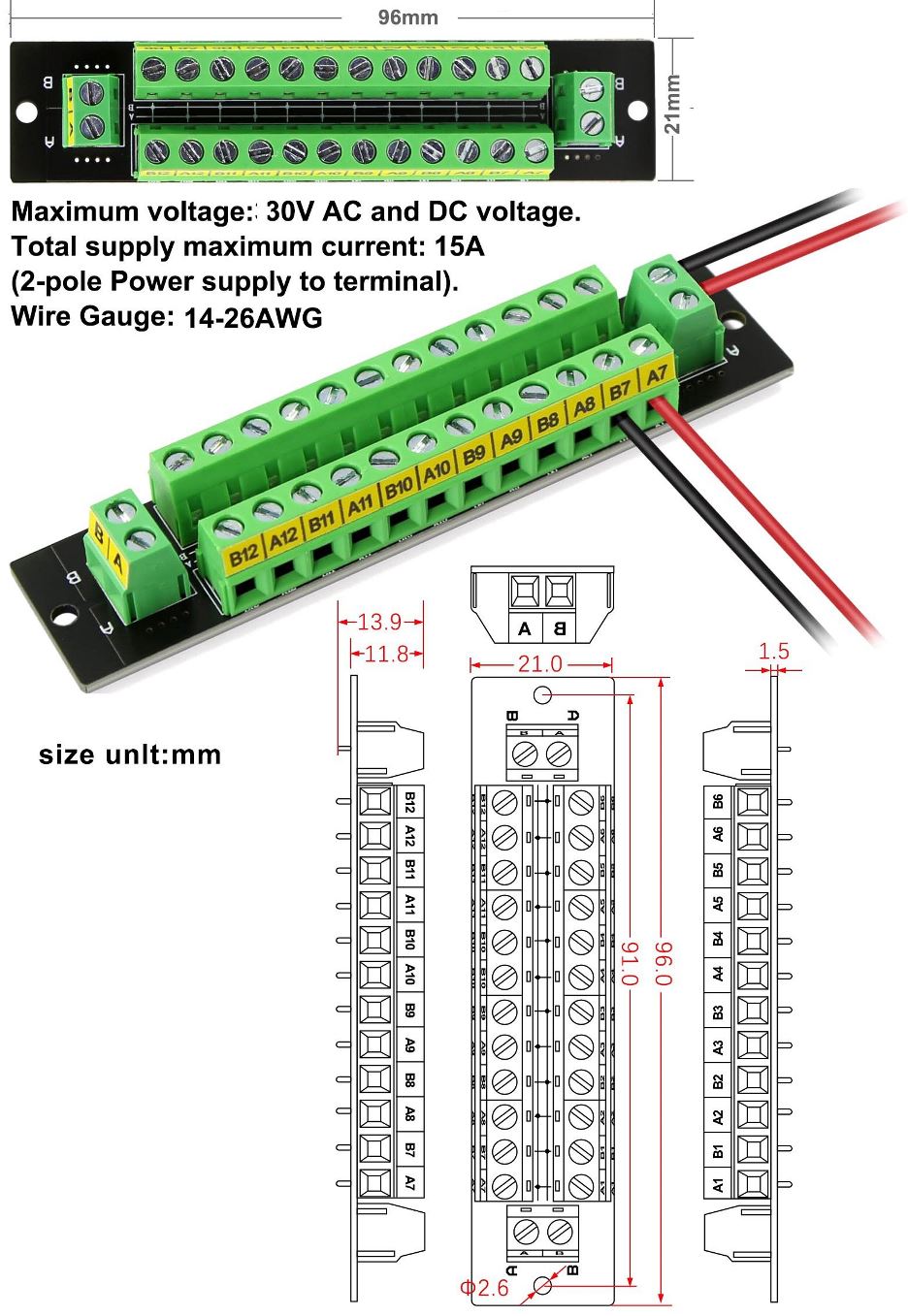 Placa terminales bornas 2x12